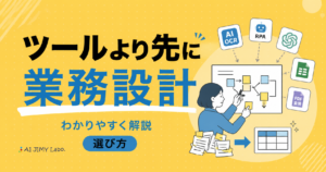 業務効率化ツールを選ぶ前に業務を洗い出して設計する正しい順番を示すイメージ