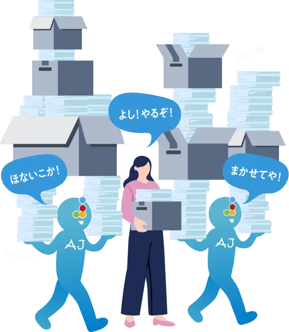 よし！やるぞ！AI JIMYのキャラクターと働く人