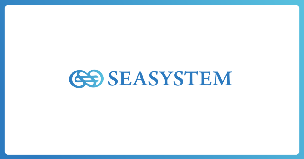 Seasystem logo with two interlocking blue rings beside the blue SEASYSTEM wordmark on white background.