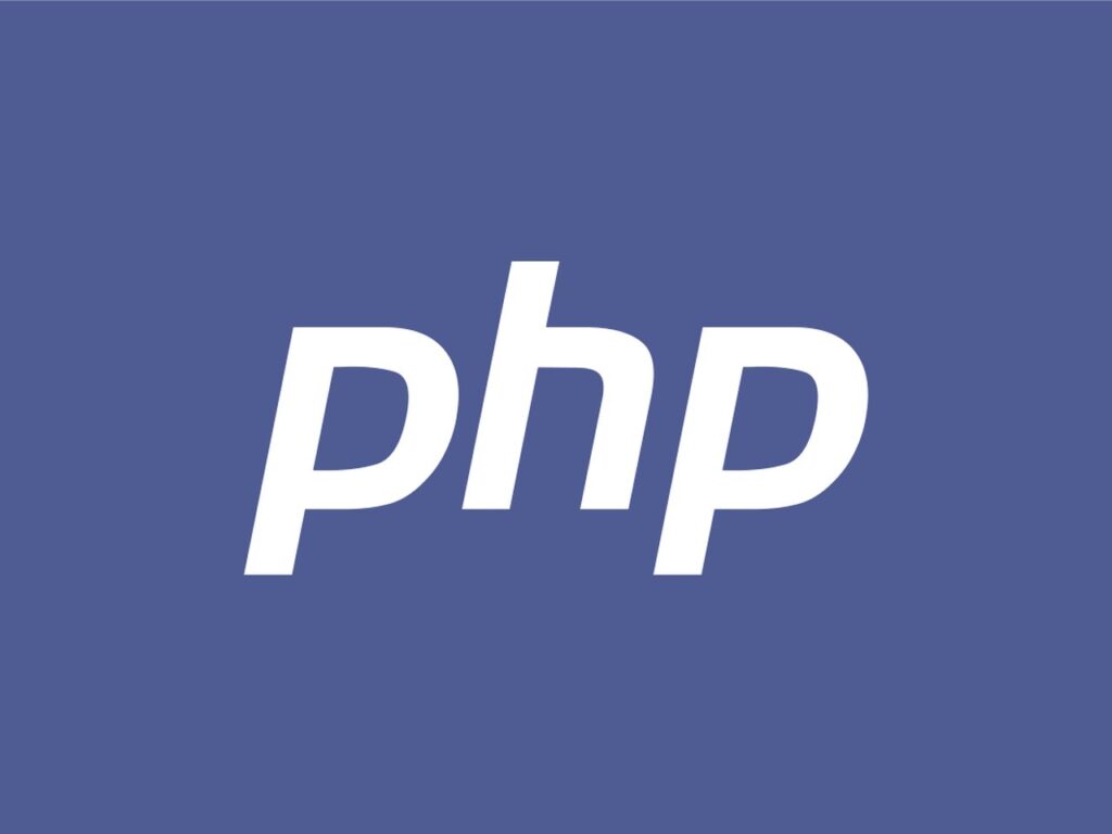 PHP logo in white on a blue background